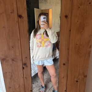 Beige Sweatshirt with Pink and Yellow Design